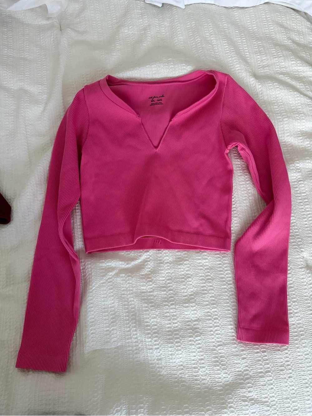 Urban Outfitters Hot Pink Ribbed Long Sleeve Crop Top